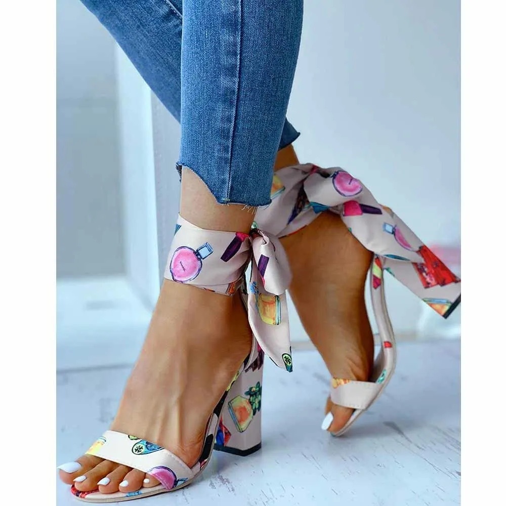 Open Toe Bowknot Block Heels